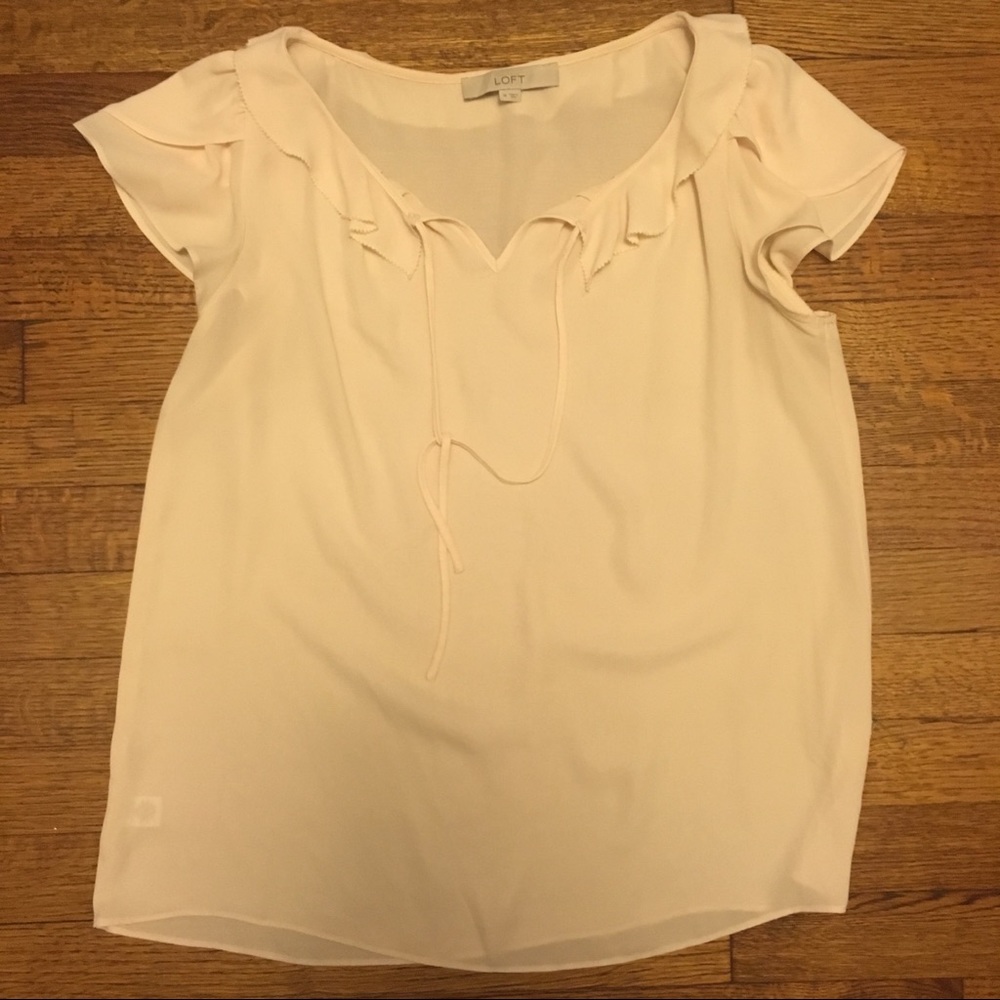 LOFT Blush Shell w/ Ruffle and Tie
